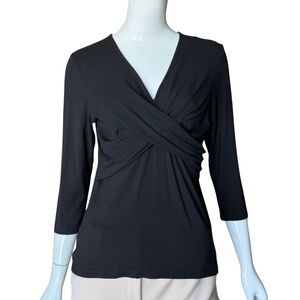 Ann Taylor (Original Ann Taylor) Faux Wrap Black 3/4 Sleeve Top Size Medium